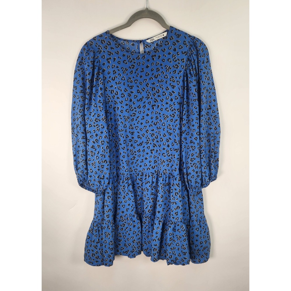 Zara South Africa Dress‎ Women's M Leopard Babydoll Tiered Balloon Sleeve